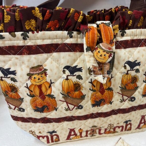 Handmade Autumn Fabric Button Closure Cotton Tote Handbag w/Eyeglass Case NEW - Picture 5 of 10